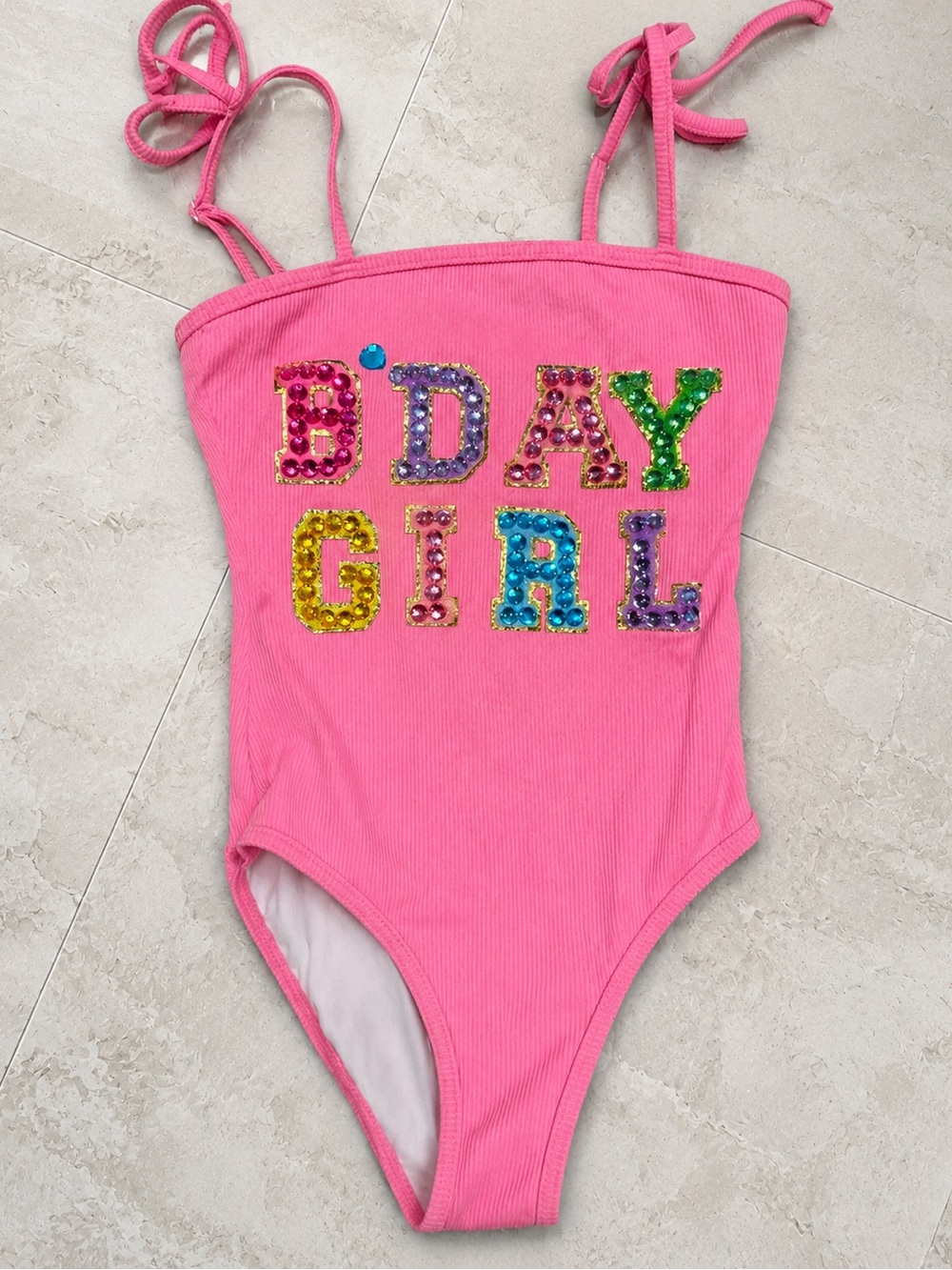 Lola + The Boys Bright Pink Sequin 'B'DAY GIRL' One-Piece Swimsuit